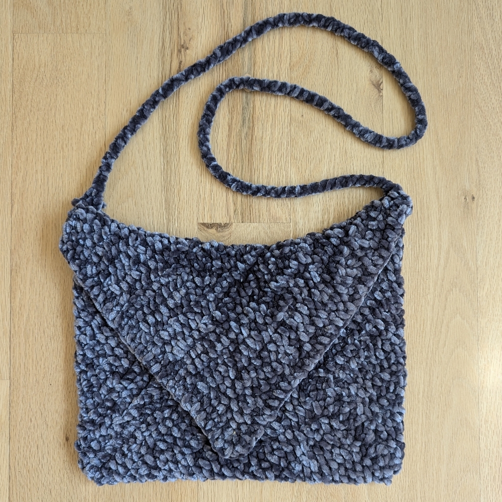 Grey velvet crochet envelope crossbody